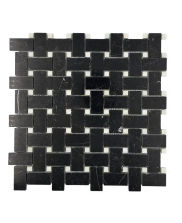 NERO MARQUINA MARBLE MOSAIC POLISHED BASKET WAVE ARCTIC DOT 1