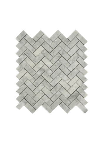 BIANCO CARRARA MARBLE MOSAIC POLISHED HERRINGBONE 3/4