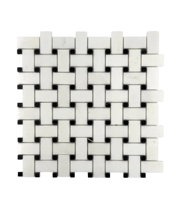 THASSOS MARBLE MOSAIC POLISHED BASKET WAVE BLACK DOT 1