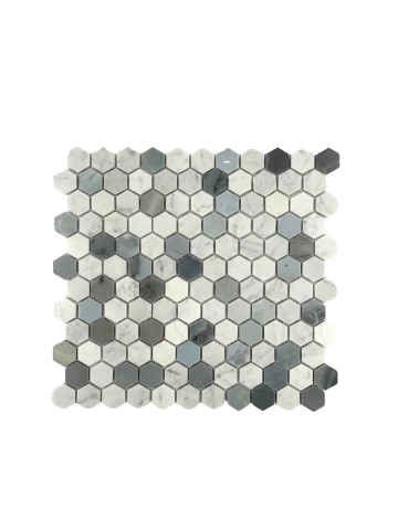 BIANCO CARRARA MARBLE MOSAIC POLISHED MIXED BLUE STONE HEX 1