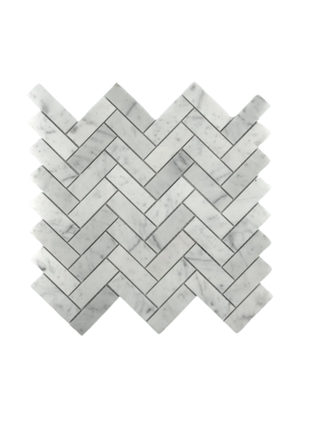 BIANCO CARRARA MARBLE MOSAIC POLISHED HERRINGBONE 1
