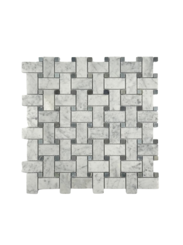 BIANCO CARRARA MARBLE MOSAIC POLISHED BASKET WAVE BLUE STONE DOT 1